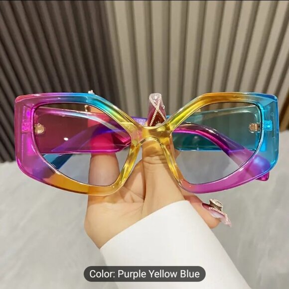 NWOT Y2K Oversized Cat Eye Sunglasses for Women Men - Jelly Color Block Futurist - Picture 2 of 2